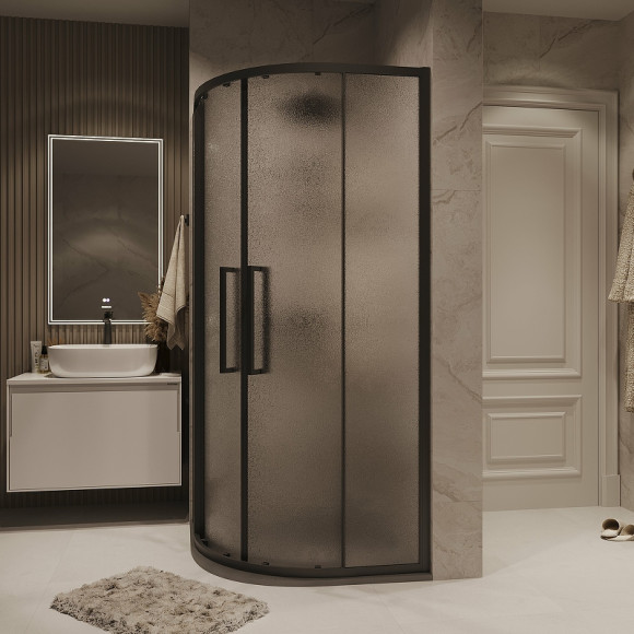 Душевой уголок Grossman Cosmo 80х80 301.K33.02.8080.21.02 профиль Черный матовый стекло шиншилла Душевой уголок Grossman Cosmo 80х80 301.K33.02.8080.21.02 профиль Черный матовый стекло шиншилла