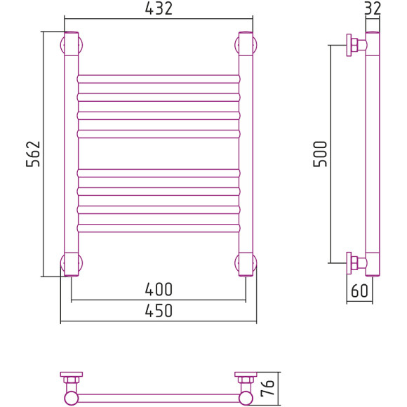 Водяной полотенцесушитель Сунержа Богема+ прямая 500х400 31-0220-5040 Черный матовый