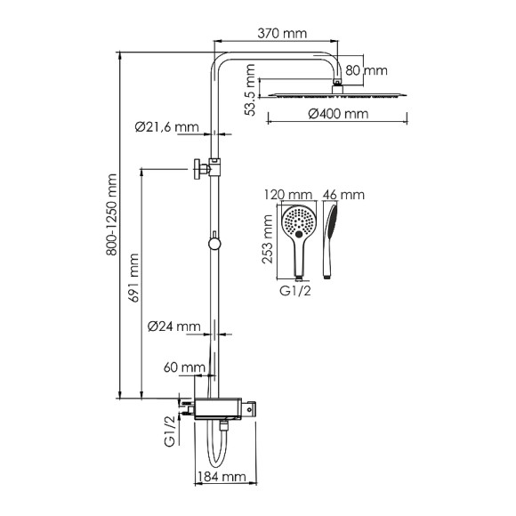 Душевая система WasserKRAFT A113.117.155.CH Thermo с термостатом Хром Белая