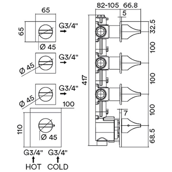 Смеситель для душа Bossini Apice Z035205.030 с термостатом Хром Смеситель для душа Bossini Apice Z035205.030 с термостатом Хром