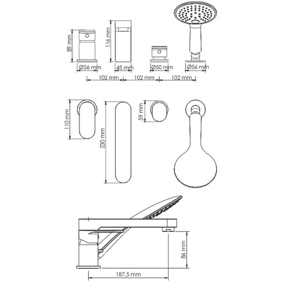 Смеситель на борт ванны WasserKRAFT Elbе 7455 Черный матовый Смеситель на борт ванны WasserKRAFT Elbе 7455 Черный матовый