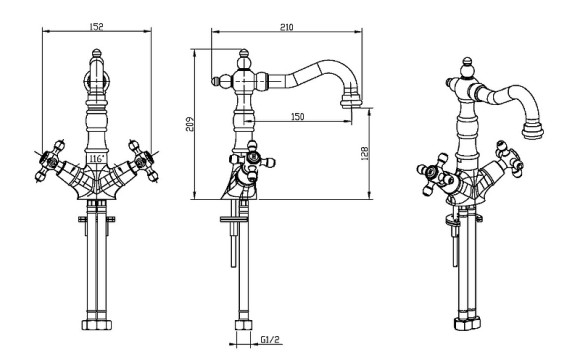 Смеситель для раковины Boheme Royal Cristal 312-Royal Бронза Смеситель для раковины Boheme Royal Cristal 312-Royal Бронза