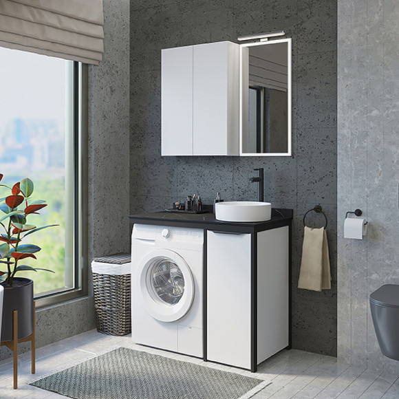 Тумба с раковиной Comforty Лозанна 100 00-00013800 под стиральную машину Белая глянцевая Калакатта Блэк Тумба с раковиной Comforty Лозанна 100 00-00013800 под стиральную машину Белая глянцевая Калакатта Блэк