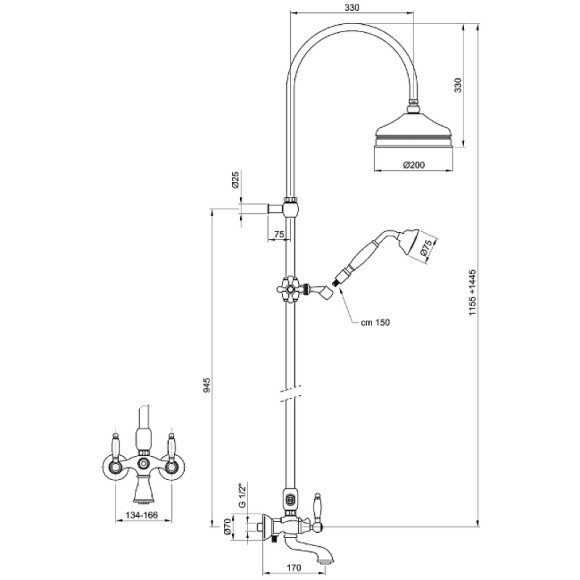 Душевая система Webert Dorian DO721208065 Бронза