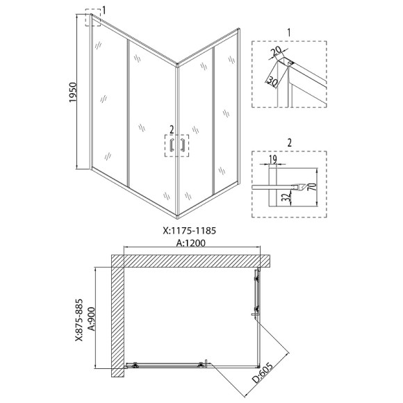 Душевой уголок Niagara Nova NG-6811-08 BLACK 120х90 профиль Черный стекло прозрачное Душевой уголок Niagara Nova NG-6811-08 BLACK 120х90 профиль Черный стекло прозрачное