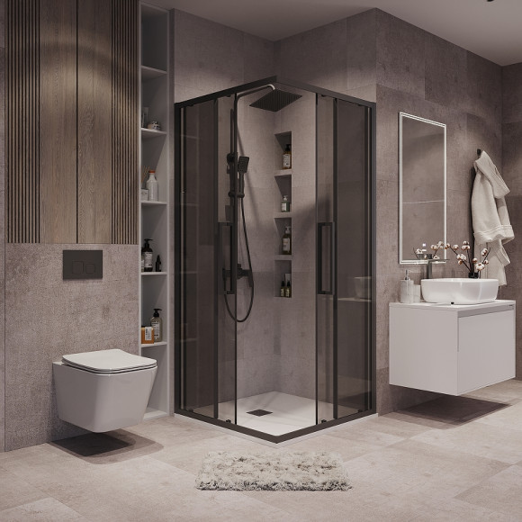 Душевой уголок Grossman Cosmo 80х80 300.K33.02.8080.21.10 профиль Черный матовый стекло тонированное Душевой уголок Grossman Cosmo 80х80 300.K33.02.8080.21.10 профиль Черный матовый стекло тонированное