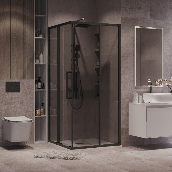 Душевой уголок Grossman Cosmo 80х80 300.K33.02.8080.21.10 профиль Черный матовый стекло тонированное Душевой уголок Grossman Cosmo 80х80 300.K33.02.8080.21.10 профиль Черный матовый стекло тонированное