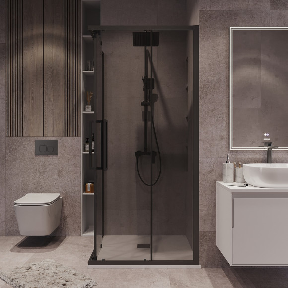 Душевой уголок Grossman Cosmo 80х80 300.K33.02.8080.21.10 профиль Черный матовый стекло тонированное Душевой уголок Grossman Cosmo 80х80 300.K33.02.8080.21.10 профиль Черный матовый стекло тонированное