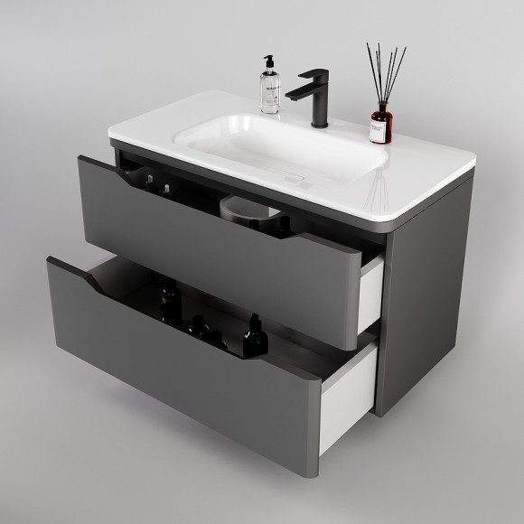 Тумба под раковину Style Line Марелла 90 Люкс Plus СС-00002415 подвесная Серый матовый антискрейтч Тумба под раковину Style Line Марелла 90 Люкс Plus СС-00002415 подвесная Серый матовый антискрейтч