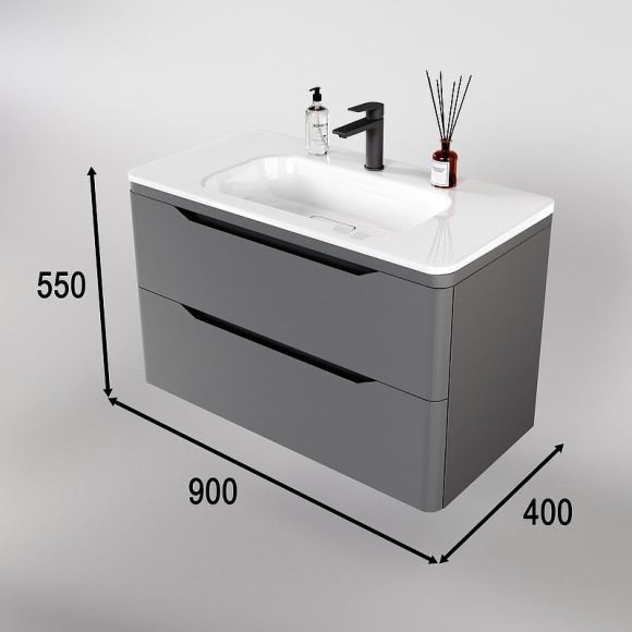 Тумба под раковину Style Line Марелла 90 Люкс Plus СС-00002415 подвесная Серый матовый антискрейтч Тумба под раковину Style Line Марелла 90 Люкс Plus СС-00002415 подвесная Серый матовый антискрейтч