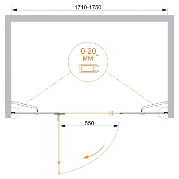 Душевая дверь Cezares Bergamo 175 L BERGAMO-W-B-13-80+60/40-C-Cr-L профиль Хром стекло прозрачное