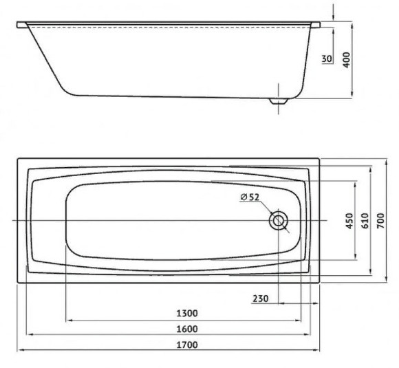 Акриловая ванна Berges Feya 170x70 050015 без гидромассажа Акриловая ванна Berges Feya 170x70 050015 без гидромассажа