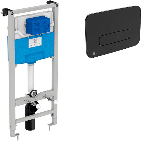 Комплект унитаза с инсталляцией Ideal Standard Tesi Aqua Blade T3868V3/123A6 с сиденьем Микролифт и Черной матовой клавишей смыва Комплект унитаза с инсталляцией Ideal Standard Tesi Aqua Blade T3868V3/123A6 с сиденьем Микролифт и Черной матовой клавишей смыва