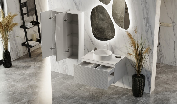 Тумба под раковину Jorno Stone 80 Stn.01.80/P/W/JR подвесная Белая