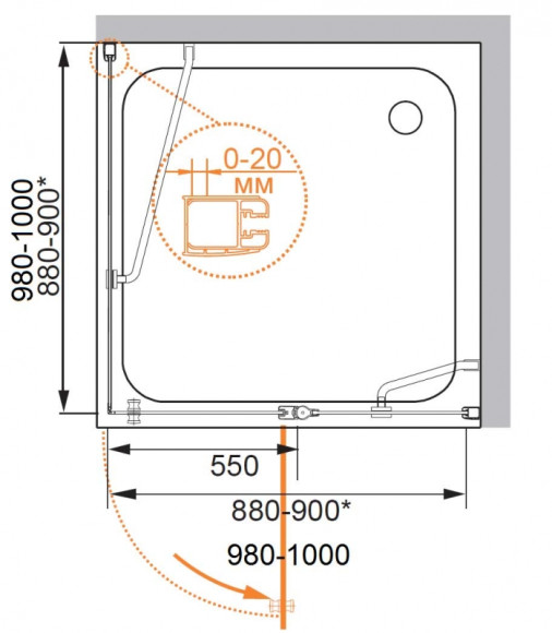 Душевой уголок Cezares Elena W-А-12 90x90 ELENA-W-A-12-90-P-Cr-R профиль Хром стекло рифленое