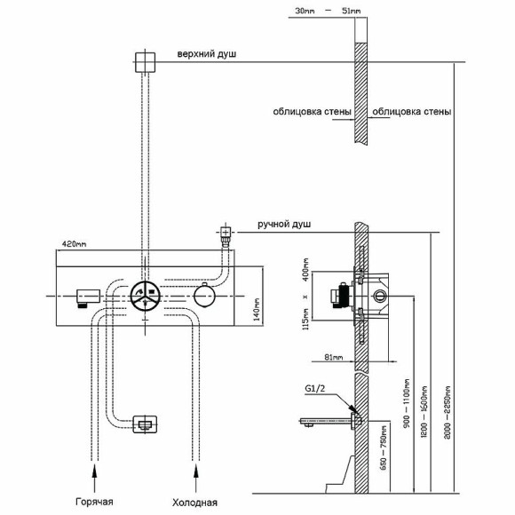 Душевая система Vincea Inspire VSFW-432TI1CH с термостатом Хром