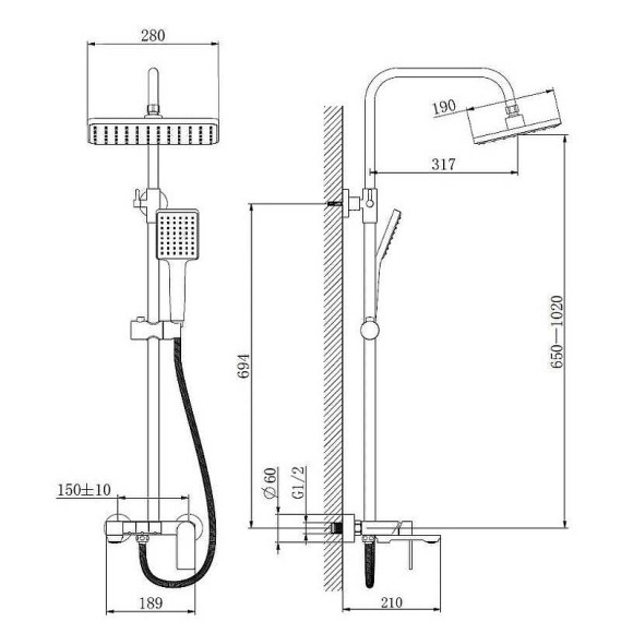 Душевая система Haiba HB24639-3 Оружейная сталь