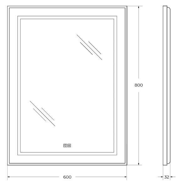 Зеркало BelBagno Kraft 60 SPC-KRAFT-600-800-LED-TCH-WARM-NERO с подсветкой Черное с сенсорным выключателем и подогревом