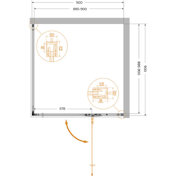 Душевой уголок Cezares Liner 90x90 R LINER-A-1-90-C-Cr-R профиль Хром стекло прозрачное