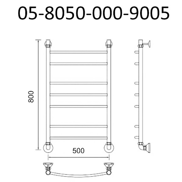 Водяной полотенцесушитель Маргроид Вид 5 800x500 05-8050-000-9005 Черный матовый