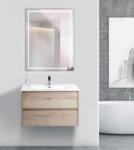 Зеркало BelBagno Kraft 70 SPC-KRAFT-700-900-LED-TCH-WARM с подсветкой Сатин с сенсорным выключателем и подогревом