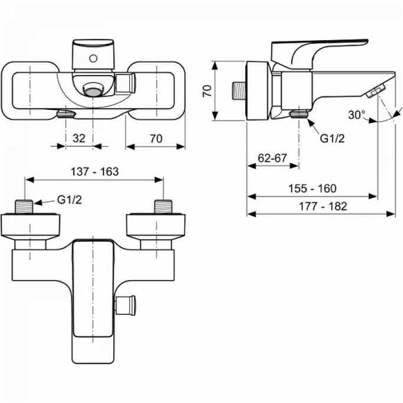 Смеситель для ванны Ideal Standard Strada A5848AA Хром Смеситель для ванны Ideal Standard Strada A5848AA Хром