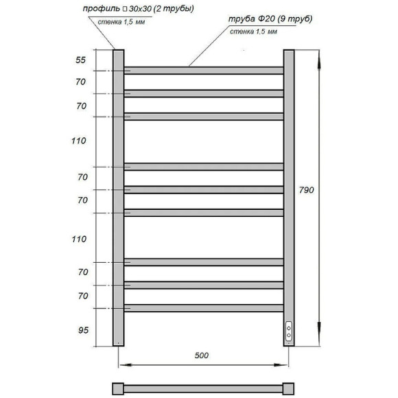 Электрический полотенцесушитель Point Веста PN70858B П9 500x790 диммер справа Черный Электрический полотенцесушитель Point Веста PN70858B П9 500x790 диммер справа Черный