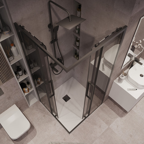 Душевой уголок Grossman Cosmo 90х90 300.K33.02.9090.21.10 профиль Черный матовый стекло тонированное Душевой уголок Grossman Cosmo 90х90 300.K33.02.9090.21.10 профиль Черный матовый стекло тонированное