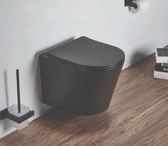 Унитаз Azario Teramo AZ-053E-R-MB SP подвесной Черный матовый с сиденьем Микролифт Унитаз Azario Teramo AZ-053E-R-MB SP подвесной Черный матовый с сиденьем Микролифт