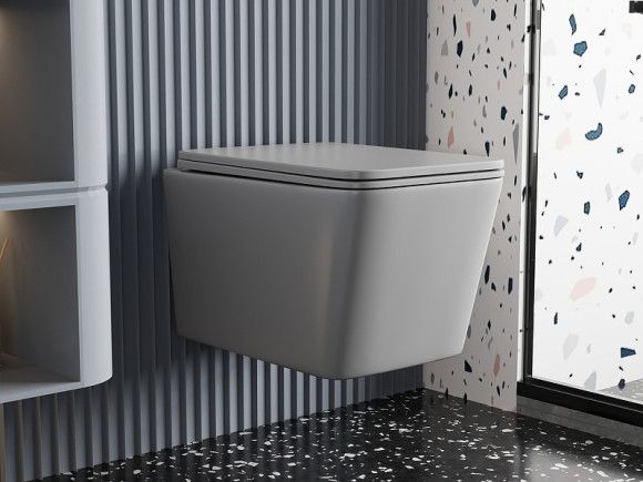 Унитаз Abber Rechteck AC1201MG подвесной Серый матовый с сиденьем Микролифт Унитаз Abber Rechteck AC1201MG подвесной Серый матовый с сиденьем Микролифт