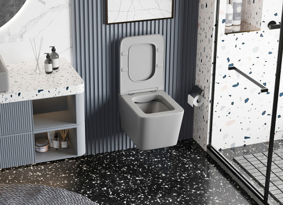 Унитаз Abber Rechteck AC1201MG подвесной Серый матовый с сиденьем Микролифт Унитаз Abber Rechteck AC1201MG подвесной Серый матовый с сиденьем Микролифт