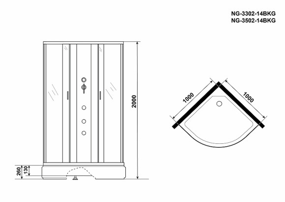 Душевая кабина Niagara Classic 100x100 NG-3502-14BKG с гидромассажем Душевая кабина Niagara Classic 100x100 NG-3502-14BKG с гидромассажем