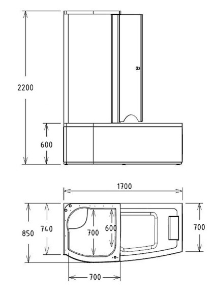 Акриловая ванна с душевой кабиной Gemy 170x85 G8040 C L с гидромассажем Акриловая ванна с душевой кабиной Gemy 170x85 G8040 C L с гидромассажем