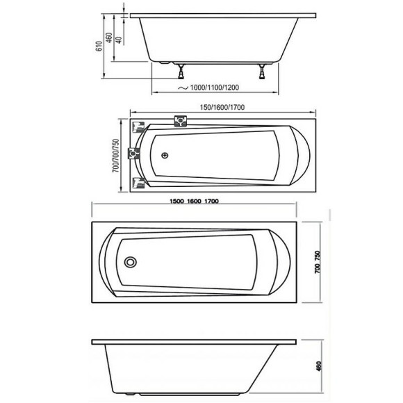 Акриловая ванна Ravak Domino 170x75 C631000000 без гидромассажа