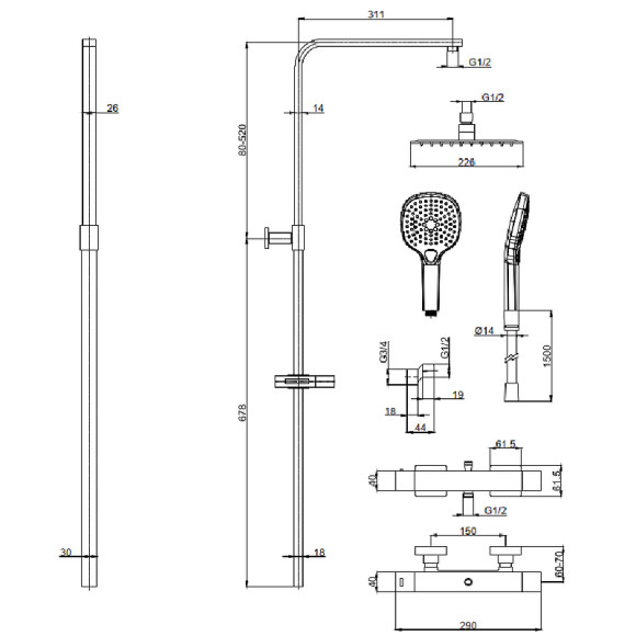 Душевая система AQUAme AQM8007MB с термостатом Черная матовая Душевая система AQUAme AQM8007MB с термостатом Черная матовая