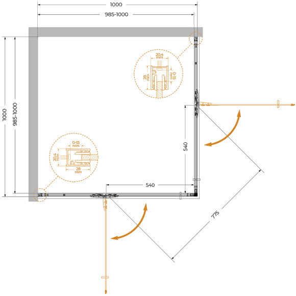 Душевой уголок Cezares Liner 100x100 LINER-A-2-100-C-Cr профиль Хром стекло прозрачное