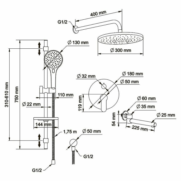 Душевая система Swedbe Platta 5542 Хром Душевая система Swedbe Platta 5542 Хром