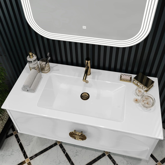 Тумба под раковину Opadiris Ибица 120 00-00007079 подвесная Белая глянцевая Золото