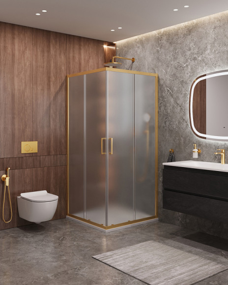 Душевой уголок Cezares Molveno 90x90 MOLVENO-A-2-90-P-BORO профиль Брашированное золото стекло рифленое