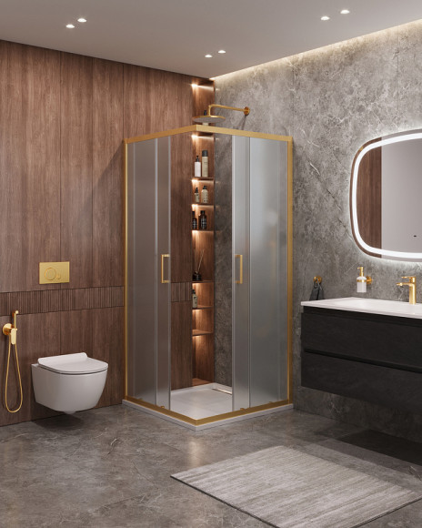 Душевой уголок Cezares Molveno 90x90 MOLVENO-A-2-90-P-BORO профиль Брашированное золото стекло рифленое