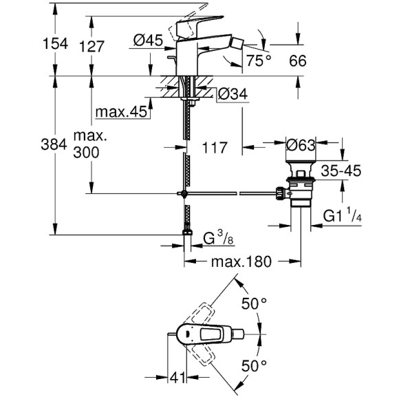 Смеситель для биде Grohe BauLoop 23338001 Хром Смеситель для биде Grohe BauLoop 23338001 Хром