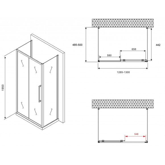 Душевой уголок Abber Schwarzer Diamant 130x50 AG30130H-S50-S50 профиль Хром стекло прозрачное Душевой уголок Abber Schwarzer Diamant 130x50 AG30130H-S50-S50 профиль Хром стекло прозрачное