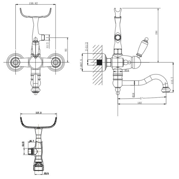 Смеситель для ванны Caprigo Adria-Uno Black Edition 02B-511-crm Хром