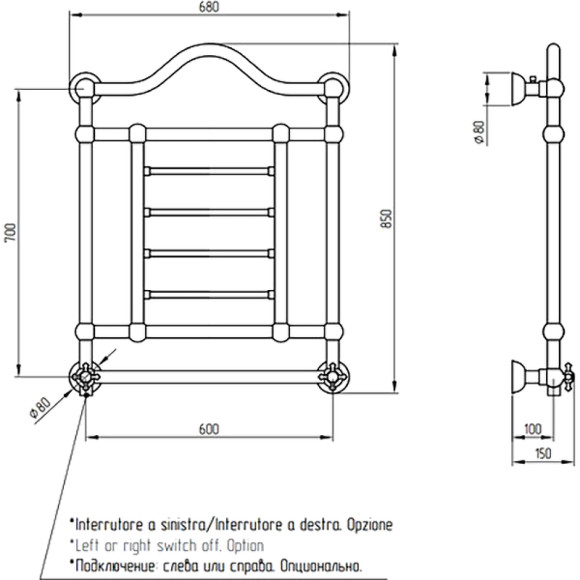 Электрический полотенцесушитель Migliore Edward 85x68 L 20311 Бронза Электрический полотенцесушитель Migliore Edward 85x68 L 20311 Бронза