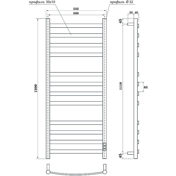 Электрический полотенцесушитель Point Антея PN17852B П12 500x1200 диммер справа Черный Электрический полотенцесушитель Point Антея PN17852B П12 500x1200 диммер справа Черный