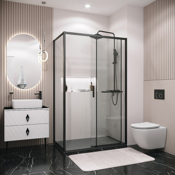 Душевой уголок Grossman Style 130х70 120.K33.05.1370.21.00 профиль Черный матовый стекло прозрачное Душевой уголок Grossman Style 130х70 120.K33.05.1370.21.00 профиль Черный матовый стекло прозрачное