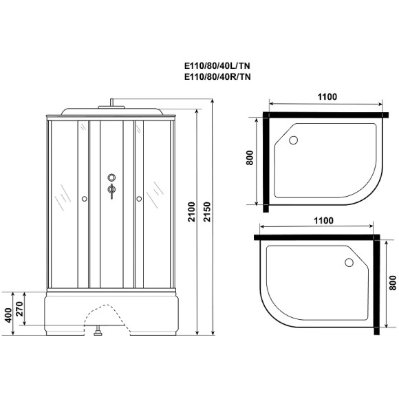 Душевая кабина Niagara Eco 110x80 L E110/80/40L/TN без гидромассажа
