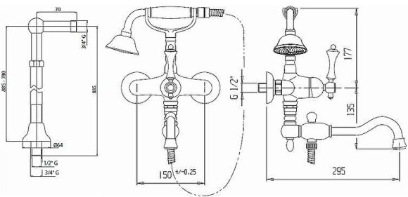 Смеситель для ванны Cezares Margot MARGOT-VDP2-01-Bi Хром