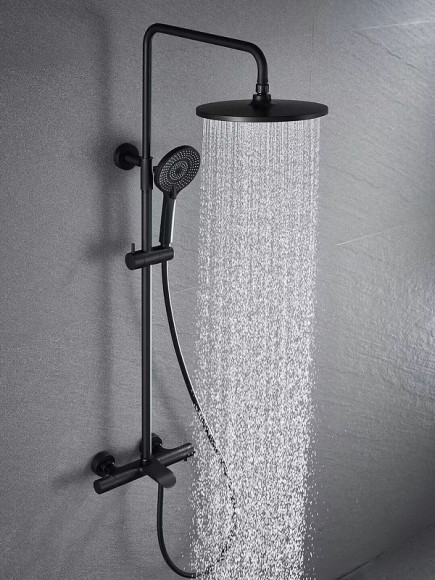 Душевая система Vincea Esse VSFS-1E1TMB с термостатом Черная матовая Душевая система Vincea Esse VSFS-1E1TMB с термостатом Черная матовая