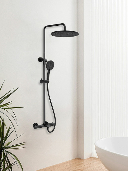 Душевая система Vincea Esse VSFS-1E1TMB с термостатом Черная матовая Душевая система Vincea Esse VSFS-1E1TMB с термостатом Черная матовая